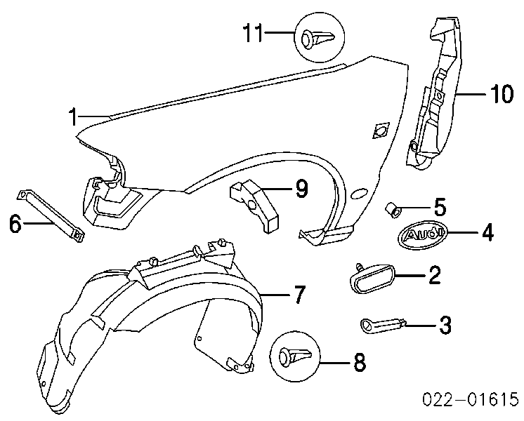 8D0821172 VAG guardabarros interior, aleta delantera, derecho