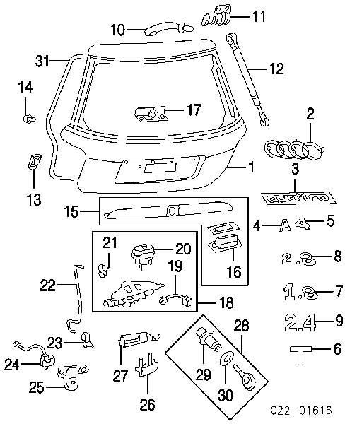 8D98537422ZZ VAG emblema de tapa de maletero