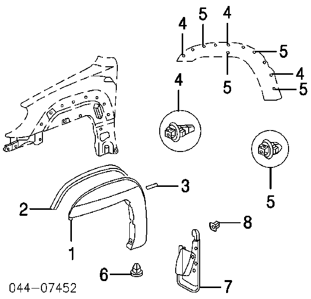 Clip, Tubuladura de sujeción, alféizar de la puerta 7539635020 Toyota