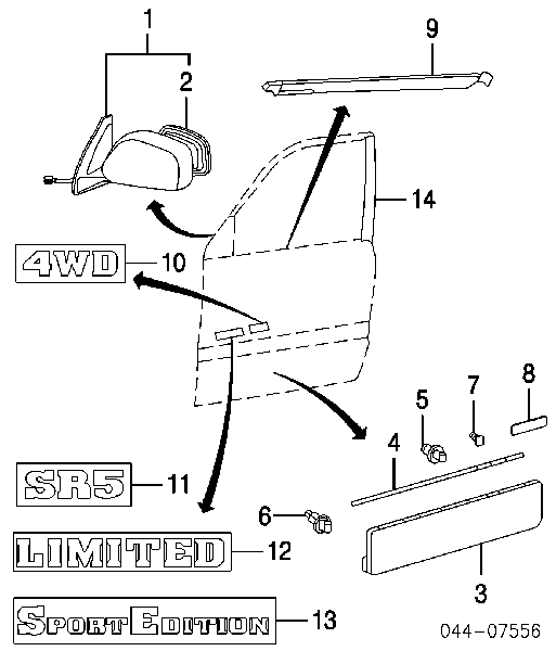 7539735010 Toyota clip, tubuladura de sujeción, alféizar de la puerta