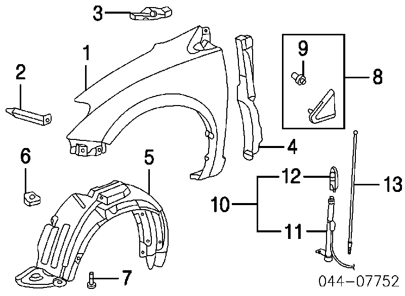  Guardabarros interior, aleta delantera, derecho para Toyota Sienna L2