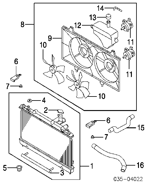 Difusor de radiador, ventilador de refrigeración, condensador del aire acondicionado, completo con motor y rodete L32115150 Mazda