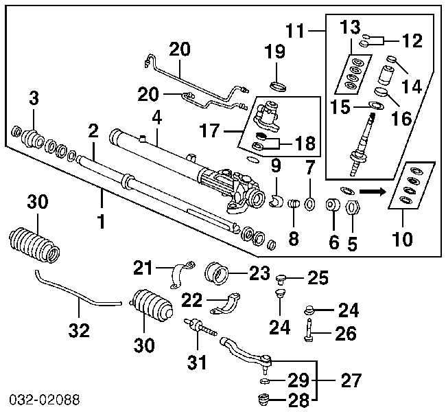  Casquillo Del Eje De Cremallera De Direccion para Honda Civic 6 