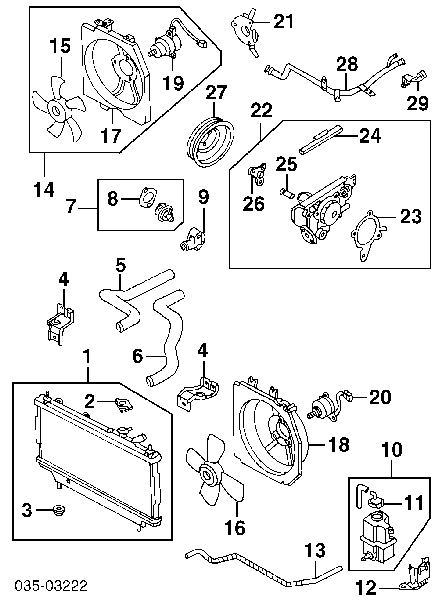  Rodete ventilador, refrigeración de motor para Mazda Protege 4 DOOR