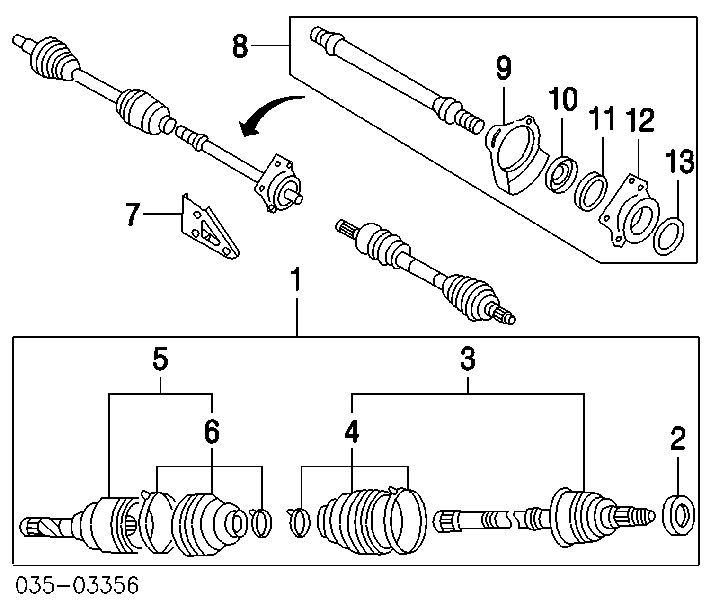 FF0522540A Mazda fuelle, árbol de transmisión delantero interior