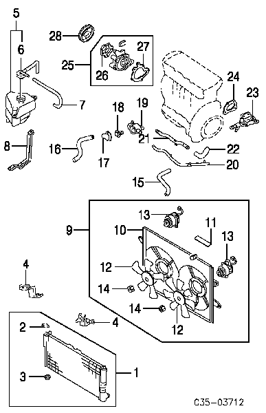 Difusor de radiador, ventilador de refrigeración, condensador del aire acondicionado, completo con motor y rodete FS1G15140 Mazda