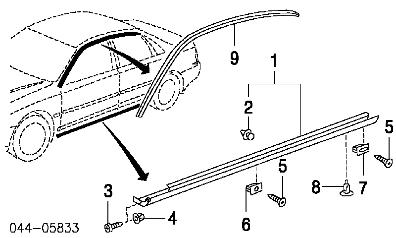 7586730110 Toyota clip, tubuladura de sujeción, alféizar de la puerta