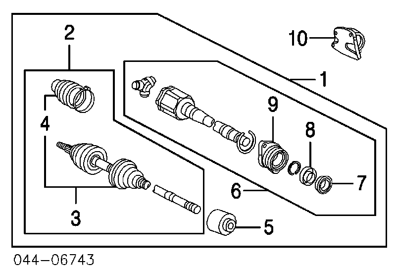 0443833012 Toyota fuelle, árbol de transmisión delantero interior