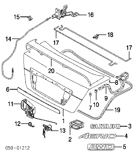  Listón embellecedor/protector, puerta de maletero para Suzuki Liana ER