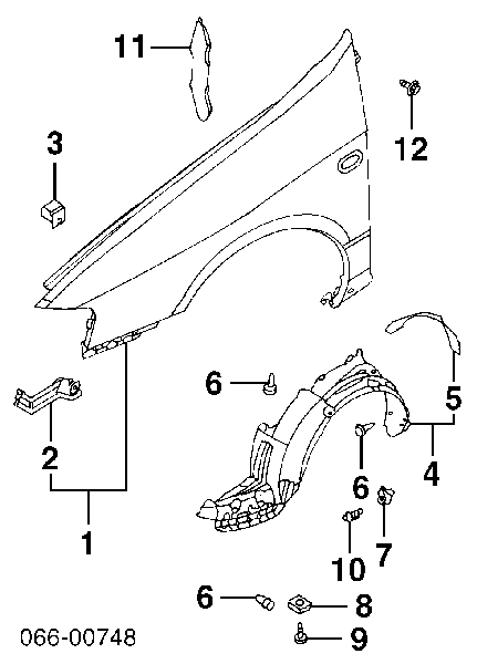 Guardabarros interior, aleta delantera, derecho 63840BV000 Nissan