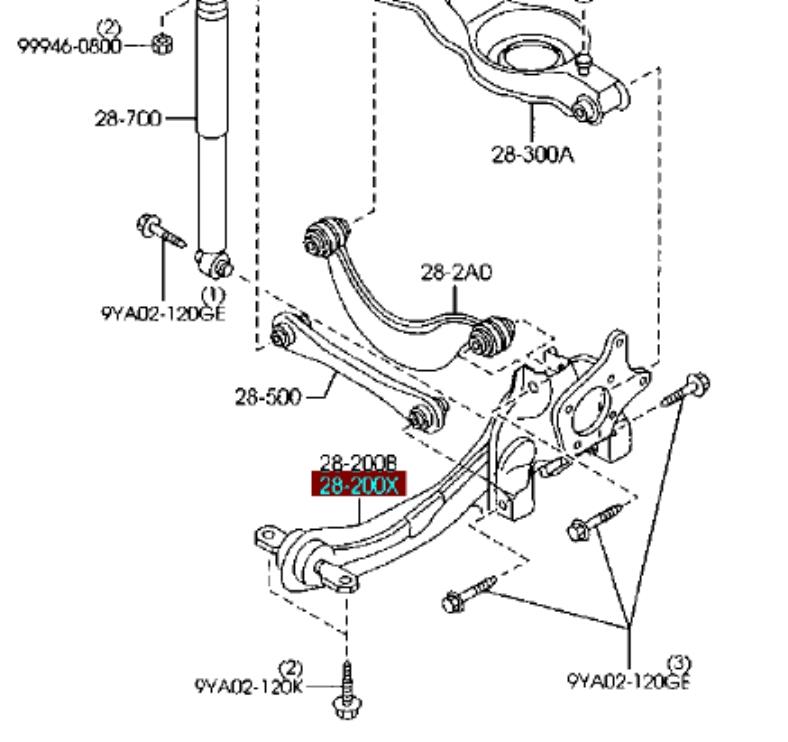 BP4K28250C Mazda mangueta trasera izquierda (suspension)