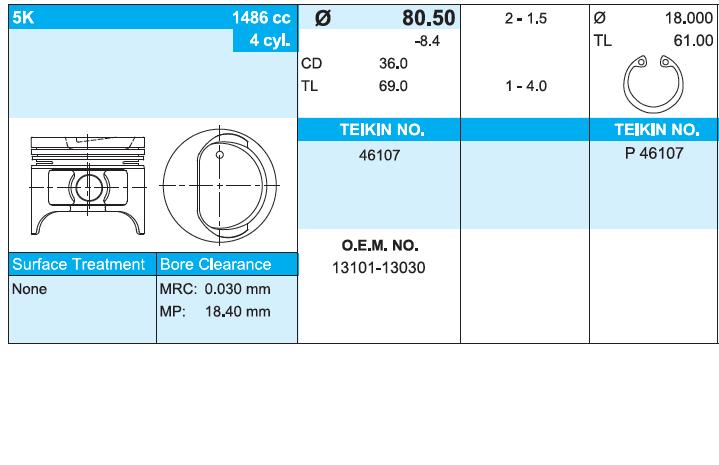 Juego De Piston Para Motor, STD 131011303002 Toyota