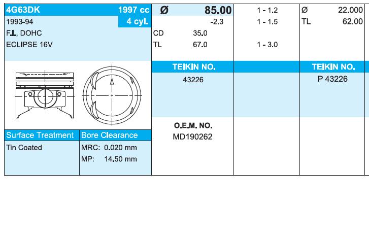  Juego De Piston Para Motor, 2da reparación (+ 0,50) para Mitsubishi Galant 6 