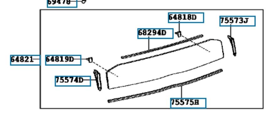 6482147030 Toyota cristales de el maletero(3/5 puertas traseras (trastes)