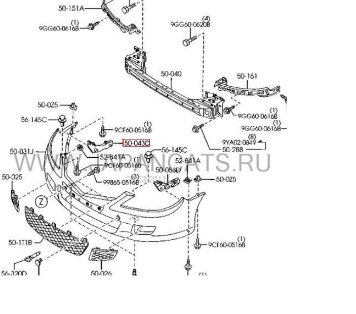 GJ6A50E11C Mazda soporte de parachoques delantero exterior derecho