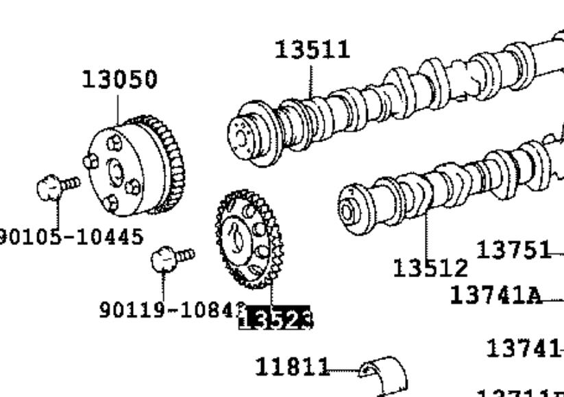 1352322020 Toyota rueda dentada, árbol de levas escape