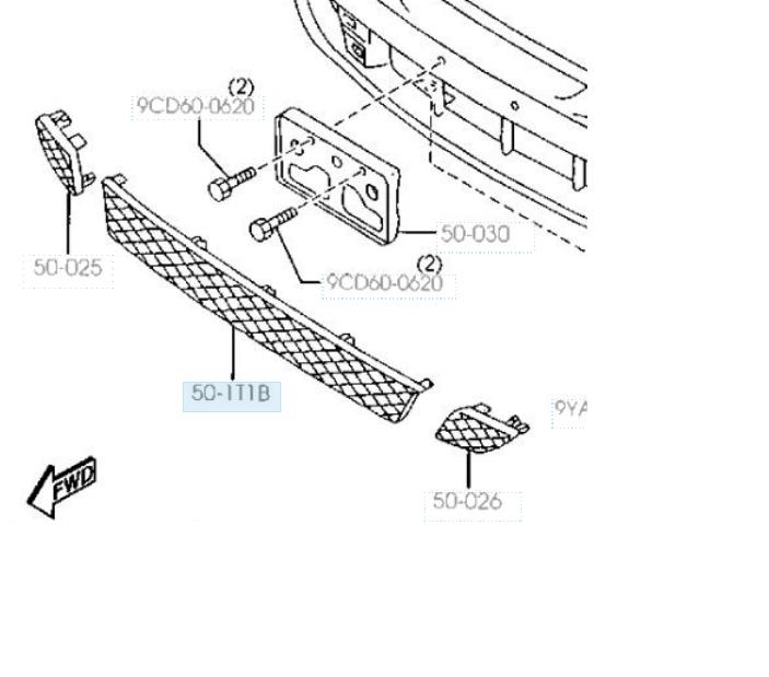 BL8D501T1 Mazda rejilla de ventilación, parachoques trasero, central