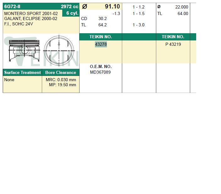  Juego De Piston Para Motor, 2da reparación (+ 0,50) para Mitsubishi Pajero K90