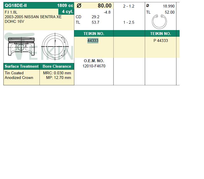  Juego De Piston Para Motor, 4ta reparación (+1.00) para Nissan Almera 2 