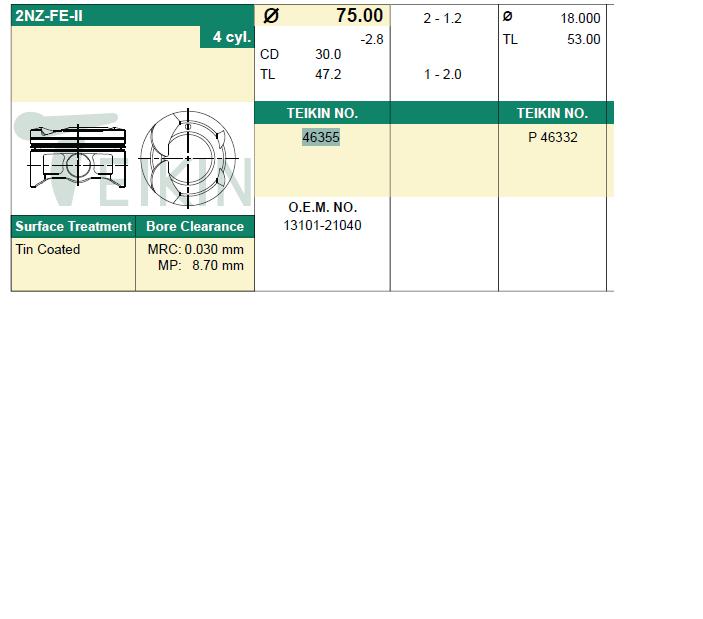  Juego De Piston Para Motor, STD para Toyota Yaris P10