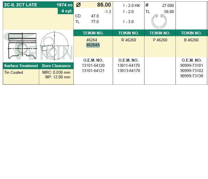  Juego De Piston Para Motor, STD para Toyota Carina T19