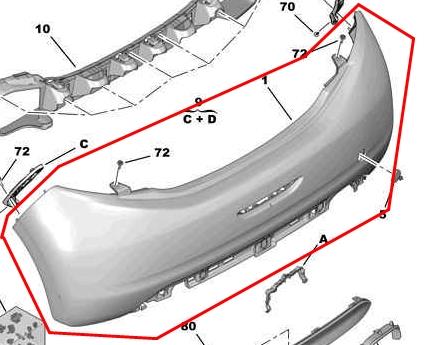  Parachoques trasero para Peugeot 208 CA, CC