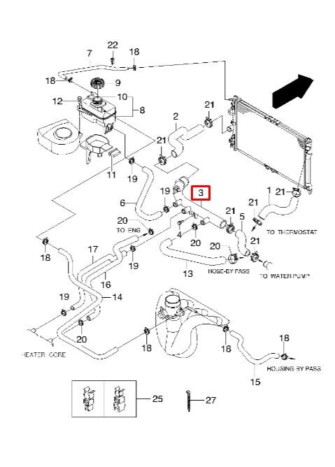 Brida del sistema de refrigeración (triple) 96313300 General Motors