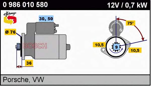 Motor de arranque 0986010580 Bosch