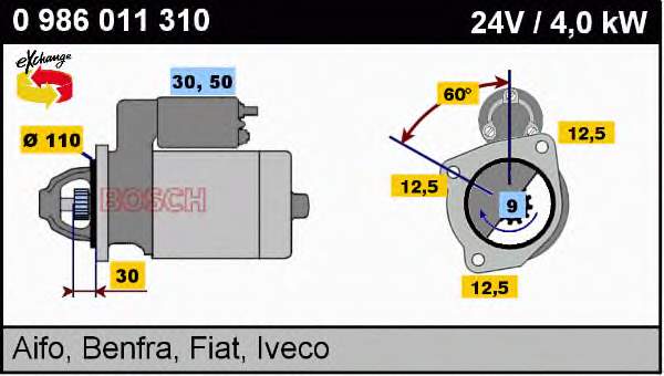 0986011310 Bosch motor de arranque