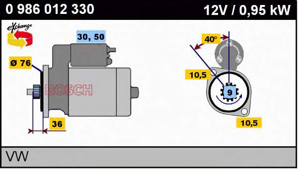 Motor de arranque 0986012330 Bosch