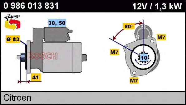 Motor de arranque 0986013831 Bosch