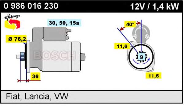 0986016230 Bosch motor de arranque