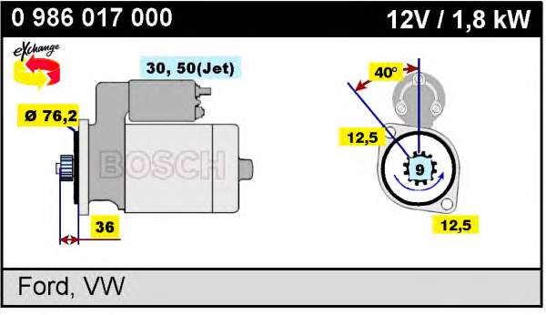 0 986 017 000 Bosch motor de arranque