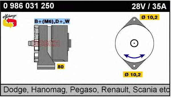 0986031250 Bosch alternador