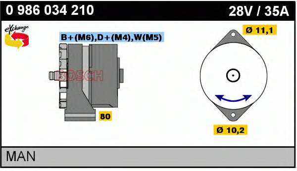 Alternador 0986034210 Bosch