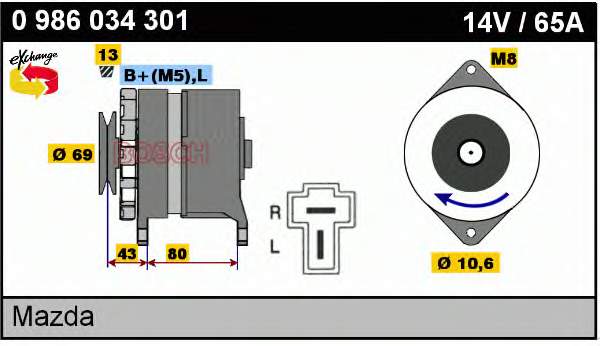 Alternador 0986034301 Bosch