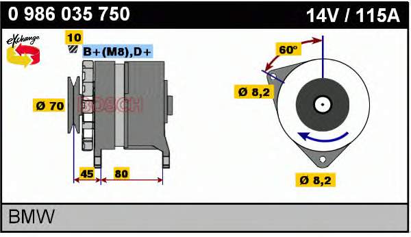 Alternador 0986035750 Bosch