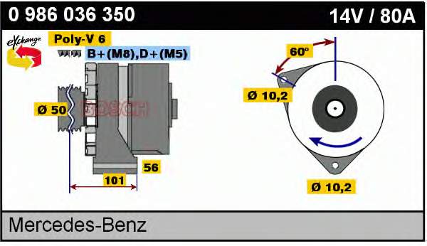 Alternador 0986036350 Bosch