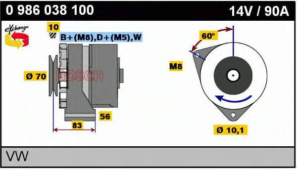 Alternador 0986038100 Bosch