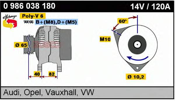 0 986 038 180 Bosch alternador