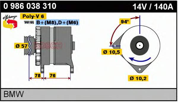 Alternador 0986038310 Bosch