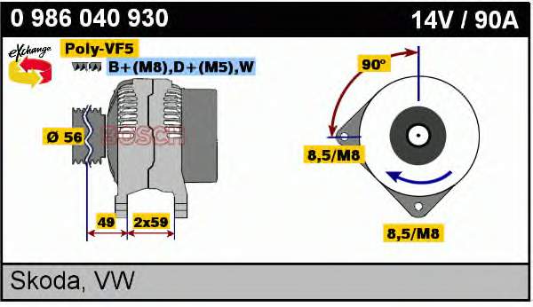 Alternador 0986040930 Bosch