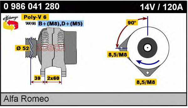 Alternador 0986041280 Bosch