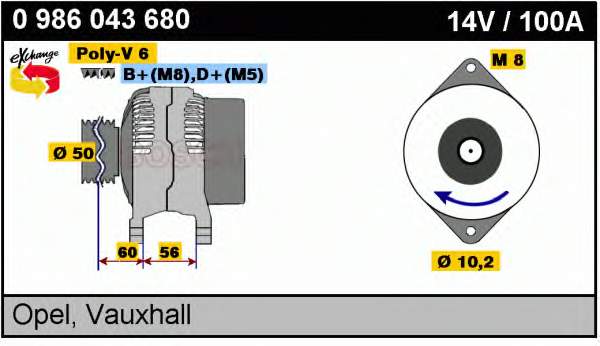 0 986 043 680 Bosch alternador