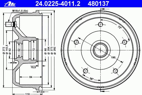 Freno de tambor trasero 5000388426 Renault (RVI)