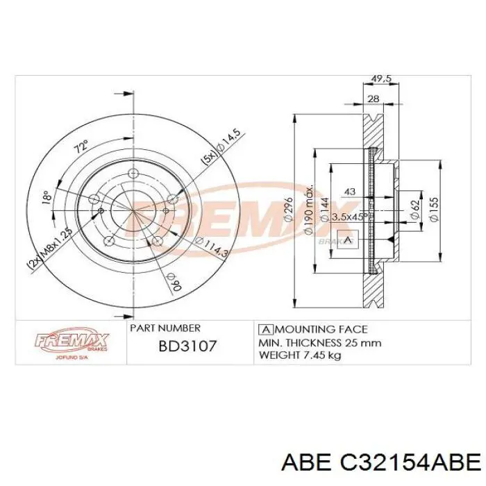 C32154ABE ABE freno de disco delantero