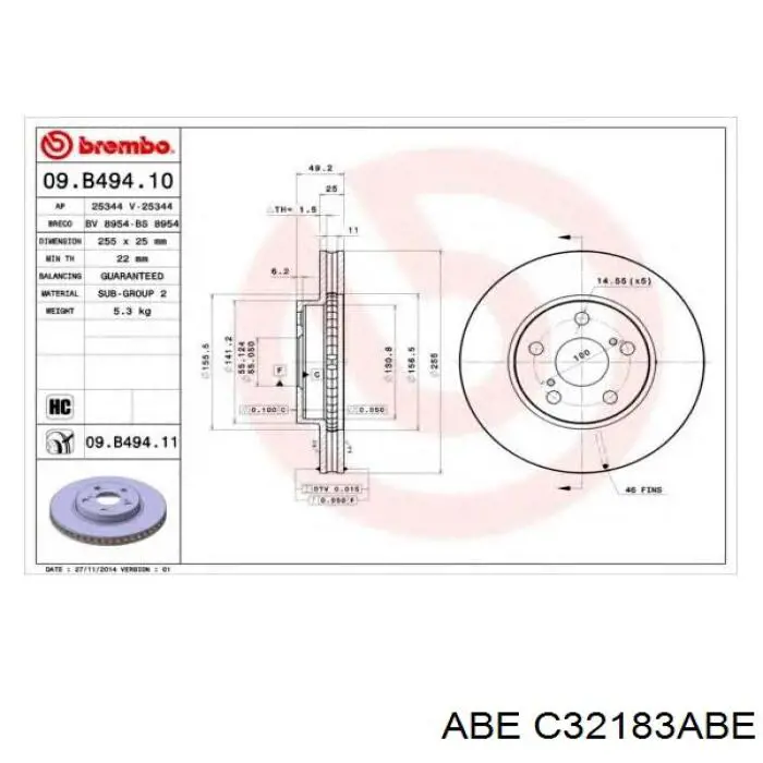 C32183ABE ABE freno de disco delantero