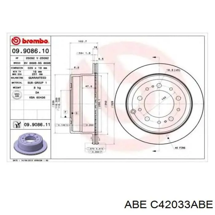 C42033ABE ABE disco de freno trasero