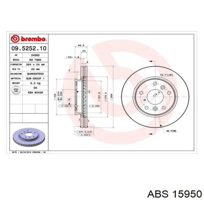 15950 ABS freno de disco delantero