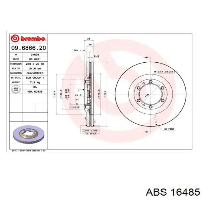 16485 ABS freno de disco delantero